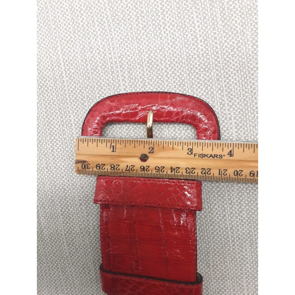 Donna Karan Wide Vintage Medium Belt Genuine Caiman Crocodile Red Rare Patent